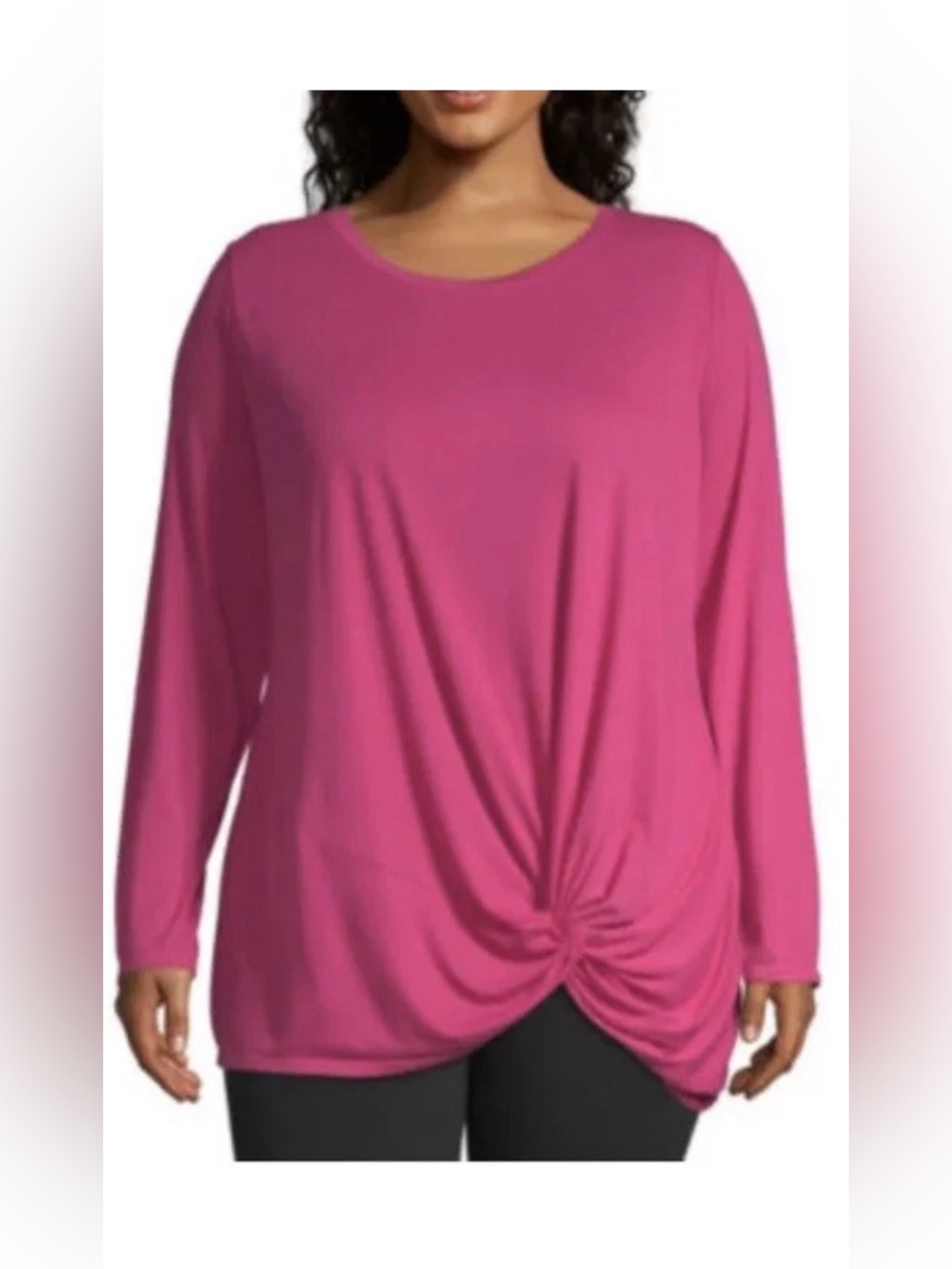 Womens Plus 3X Front Twist Top Shirt Xersion NWT $29 Pink Long Sleeve stretchy